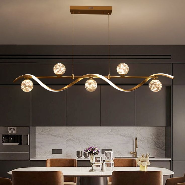 6-Light LED Linear Kitchen Island Lighting in Gold…